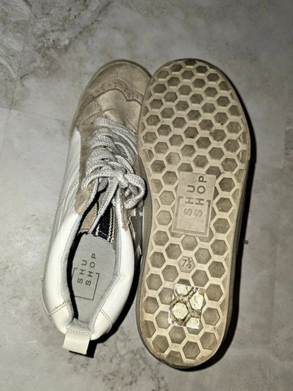 Shu Shop High-Top Star Sneakers in White & Brown - Picture 6 of 7
